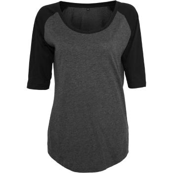 Build Your Brand Dámske dvojfarebné tričko s 3/4 rukávmi - Tmavošedý melír / čierna | XS