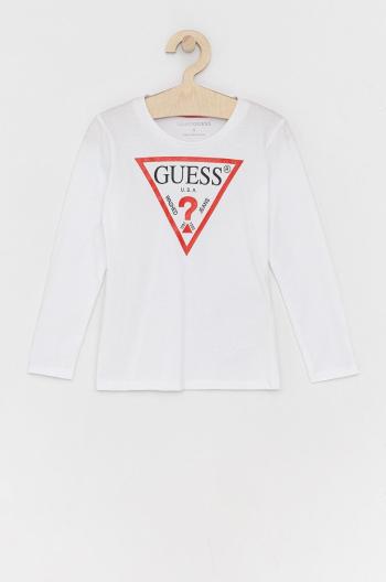 Detské tričko s dlhým rukávom Guess biela farba, s potlačou