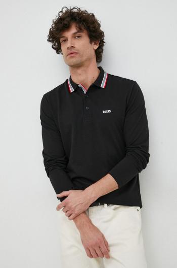 Bavlnené tričko s dlhým rukávom BOSS boss athleisure čierna farba, jednofarebné
