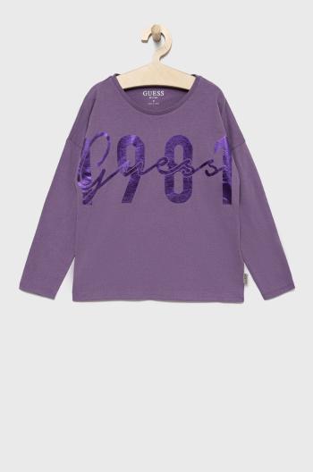 Detská bavlnená košeľa s dlhým rukávom Guess fialová farba,