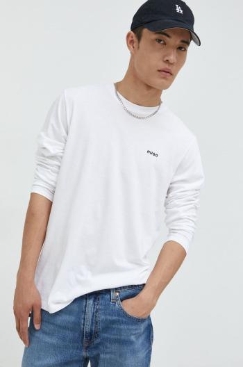 Tričko s dlhým rukávom HUGO pánske, biela farba, melanžové
