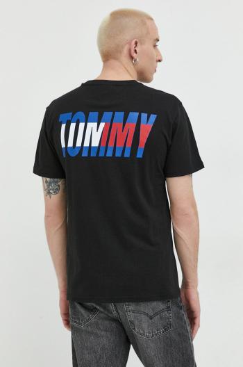 Bavlnené tričko Tommy Jeans čierna farba, s potlačou