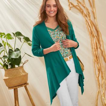 Blancheporte Splývavý sveter s cípmi zelená 50