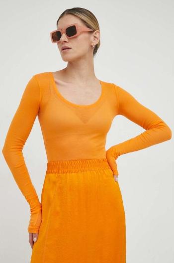 Bavlnené tričko s dlhým rukávom American Vintage oranžová farba