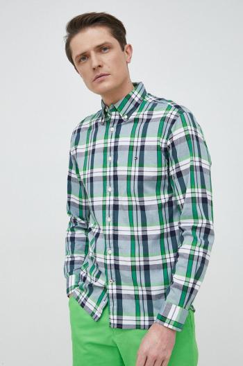 Bavlnená košeľa Tommy Hilfiger pánska, zelená farba, regular, s golierom button-down