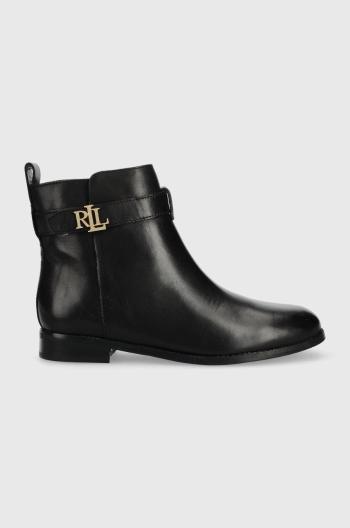 Kožené členkové topánky Lauren Ralph Lauren Briele dámske, čierna farba, na plochom podpätku, 802882390002