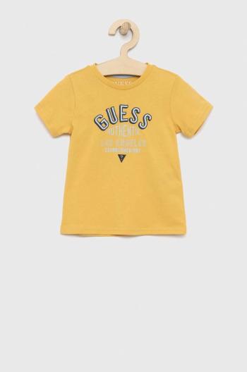 Detské bavlnené tričko Guess žltá farba, s potlačou