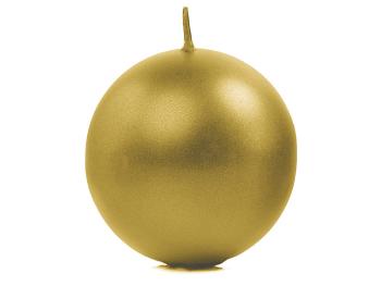 PartyDeco Sviečka - guľa, metalická zlatá 8 cm