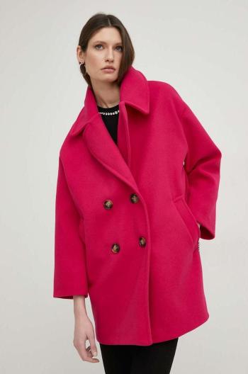 Vlnený kabát Answear Lab ružová farba, prechodný, dvojradový