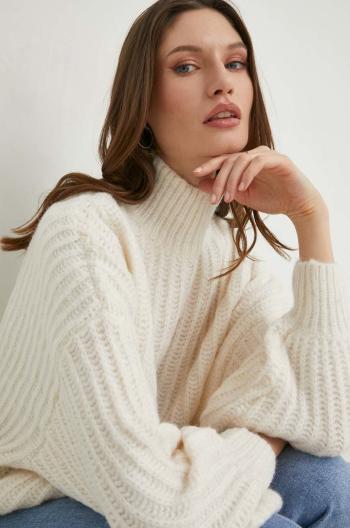 Vlnený sveter Answear Lab dámsky, béžová farba, teplý, s polorolákom