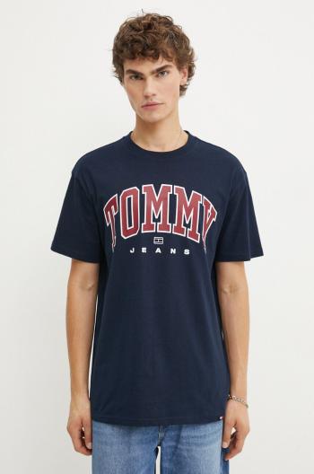 Bavlnené tričko Tommy Jeans pánske, tmavomodrá farba, s potlačou, DM0DM18537