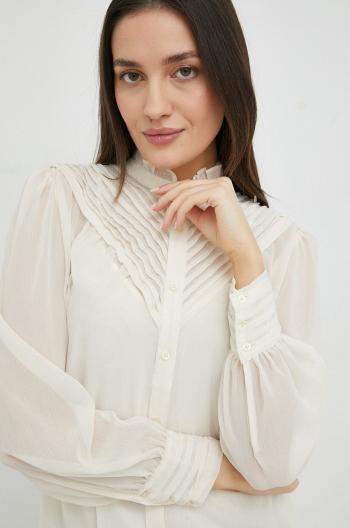 Košeľa Lauren Ralph Lauren dámska, béžová farba, regular, so stojačikom