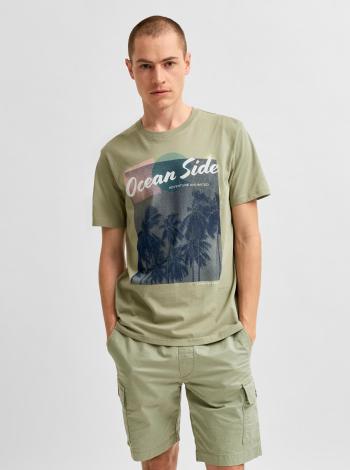 Svetlozelené tričko s potlačou Selected Homme Collin