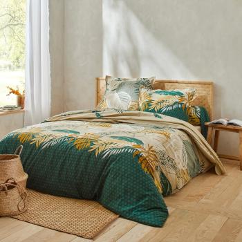 Blancheporte Bavlnená posteľná bielizeň Jane zn. Colombine s potlačou listov zelená napínacia plachta 90x190cm
