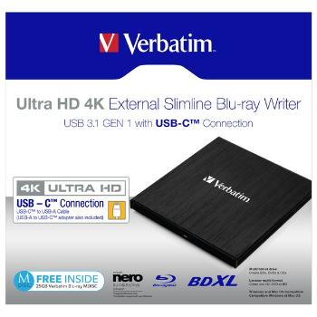 Verbatim externí Blu-Ray mechanika Ultra HD, 4K, 43888, USB 3.1 Gen1 (3.0), USB C