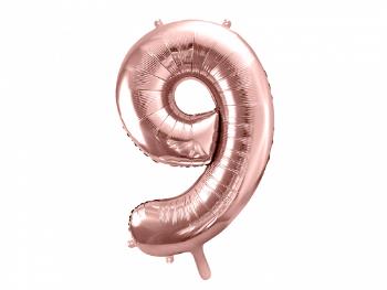 PartyDeco Fóliový balón narodeninové číslo 9 ružovo-zlatý