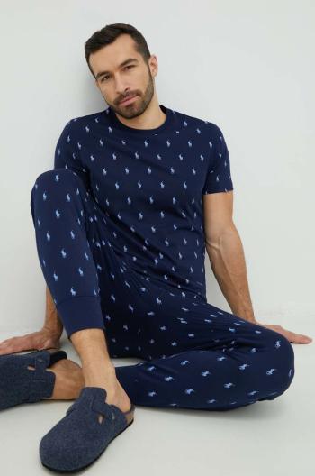 Bavlnené pyžamové tričko Polo Ralph Lauren tmavomodrá farba, vzorovaná