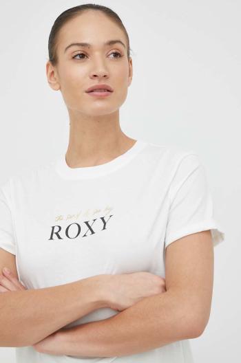 Bavlnené tričko Roxy biela farba