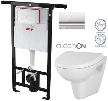 ALCADRAIN Alcadrain Jádromodul - predstenový inštalačný systém s chrómovým tlačidlom M1721 + WC CERSANIT CLEANON PARVA + SEDADLO AM102/1120 M1721 PA1