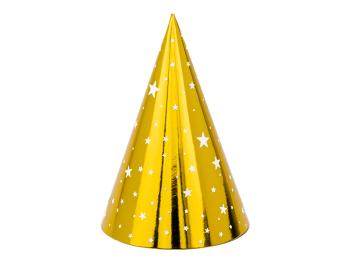 PartyDeco Párty klobúčiky - Zlaté s hviezdami