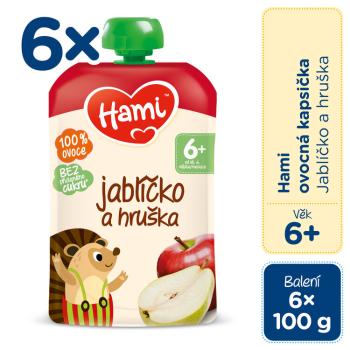 6x HAMI Kapsička ovocná Jabĺčko a hruška 100 g, 6+