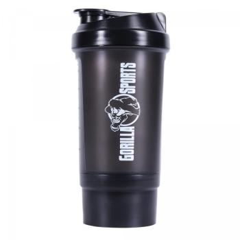 Gorilla Sports Shaker s priehradkou, 500 ml čierny