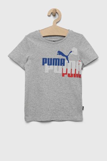 Detské bavlnené tričko Puma ESS+ LOGO POWER Tee B šedá farba, s potlačou