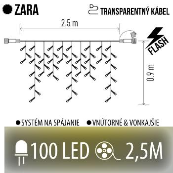 ZARA spojovateľná LED svetelná záclona vonkajšia FLASH - 100LED - 2,5M Teplá biela/Studená biela - transparentný kábel