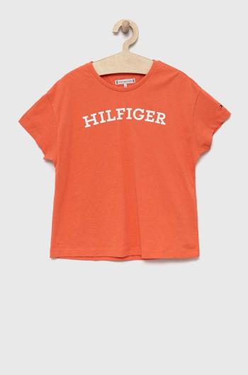 Detské bavlnené tričko Tommy Hilfiger oranžová farba