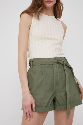 Bavlnené šortky Pepe Jeans Kaylee Short dámske, zelená farba, jednofarebné, vysoký pás