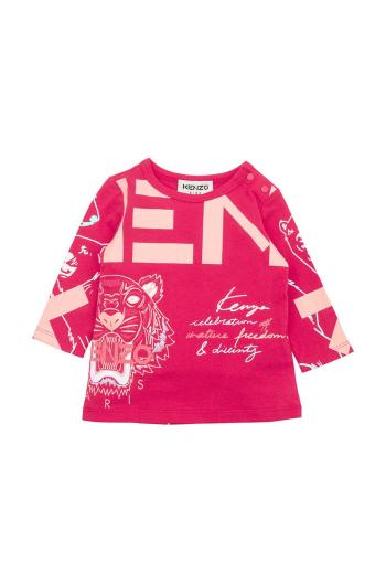 Detská bavlnená košeľa s dlhým rukávom Kenzo Kids ružová farba,