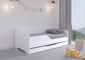 Detská posteľ s chrbtom LILU 160 x 80 cm - Biela  WHITE posteľ + úložný priestor B - pravá strana (zábrana)