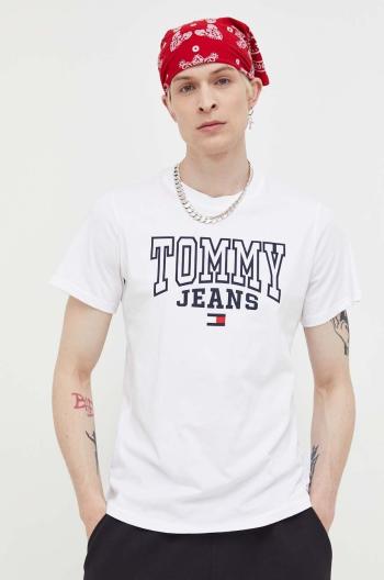 Bavlnené tričko Tommy Jeans biela farba, s potlačou