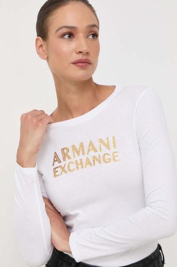 Bavlnené tričko s dlhým rukávom Armani Exchange biela farba