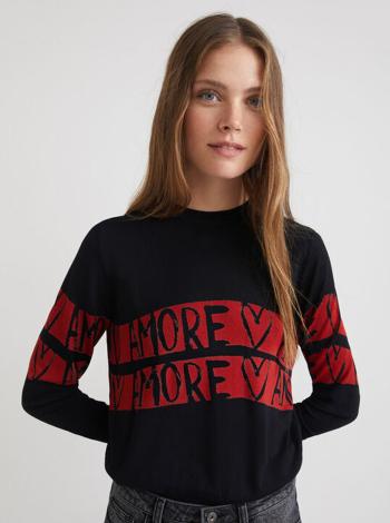 Čierny dámsky sveter s nápismi Desigual Amore Amore