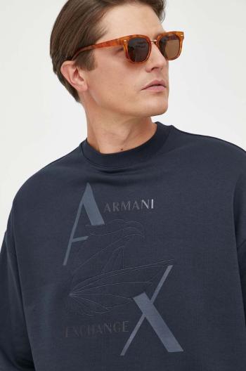 Bavlnená mikina Armani Exchange pánska, tmavomodrá farba, s nášivkou