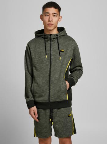 Kaki žíhaná mikina s kapucou Jack & Jones Kobe