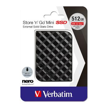 Externý disk SSD Verbatim USB 3.2 Gen 1, 512GB, Store N Go Mini, 53236, USB-A/Micro-B, obsahuje adaptér USB-A na USB-C(TM)