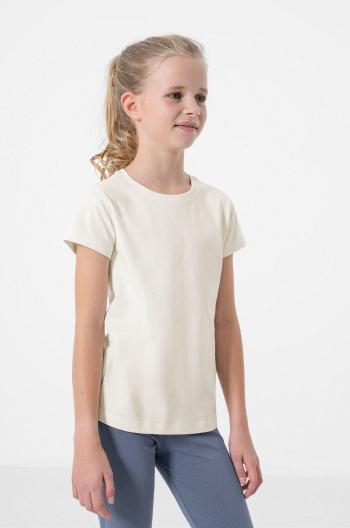 Detské bavlnené tričko 4F béžová farba,