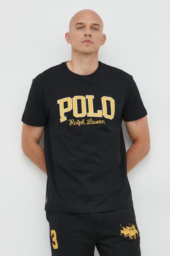 Bavlnené tričko Polo Ralph Lauren čierna farba, s nášivkou