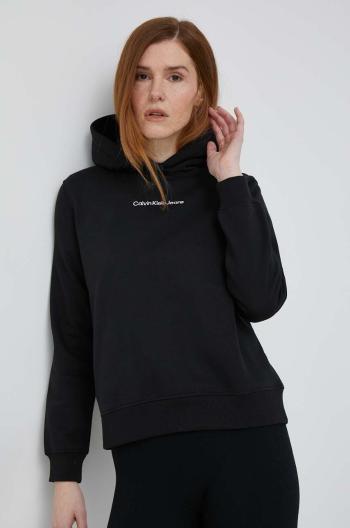 Mikina Calvin Klein Jeans dámska, čierna farba, s kapucňou, jednofarebná