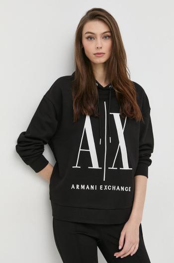 Bavlnená mikina Armani Exchange dámska, čierna farba, s nášivkou