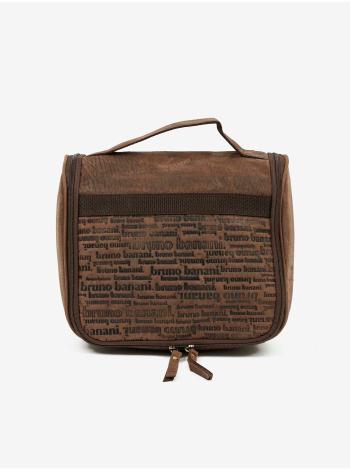 Hnedá pánska kožená vzorovaná toaletná taška na zavesenie Bruno Banani