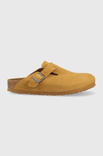 Semišové šľapky Birkenstock Boston Corduroy dámske, béžová farba, 1025668