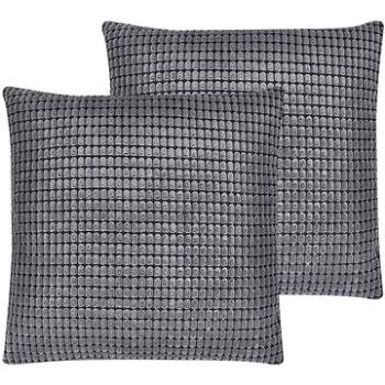 BELIANI, Sada 2 zamatových vankúšov s geometrickým vzorom 45 × 45 cm sivé ASPIDISTRA, 290371 (beliani_290371)