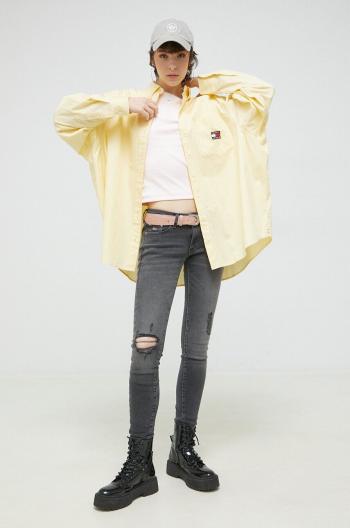 Bavlnená košeľa Tommy Jeans dámska, žltá farba, voľný strih, s klasickým golierom