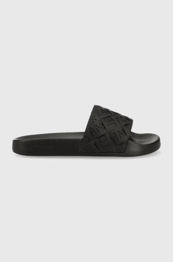 Šľapky Tommy Jeans TJW WOVEN POOL SLIDE dámske, čierna farba, EN0EN02223