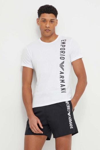 Bavlnené tričko Emporio Armani Underwear pánsky, biela farba, s potlačou, 211818 4R479