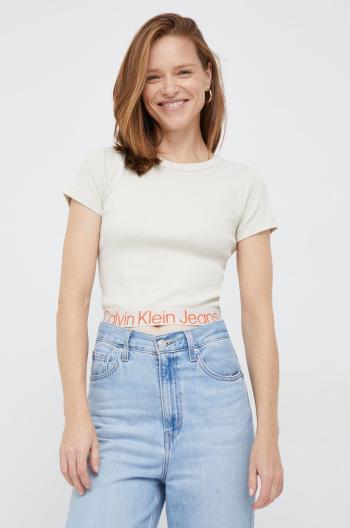 Tričko Calvin Klein Jeans dámsky, béžová farba,