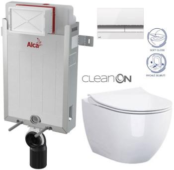 ALCADRAIN Renovmodul - predstenový inštalačný systém s bielym / chróm tlačidlom M1720-1 + WC CERSANIT ZEN CLEANON + SEDADLO AM115/1000 M1720-1 HA1